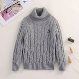 Kids Cable Knit Cashmere Sweater Turtleneck Crest Patch Cashmere Pullover Grey 90