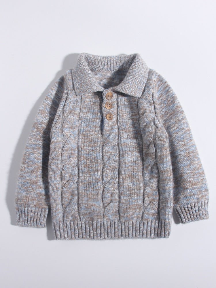 Kids Cable - Knit Pure Cashmere Sweater Button Up Cashmere Pullover Grey 80