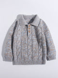 Kids Cable - Knit Pure Cashmere Sweater Button Up Cashmere Pullover Grey 80