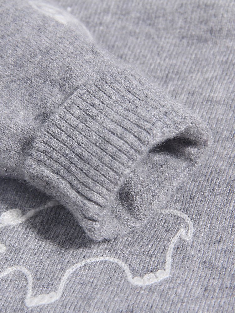 Kids Cashmere Cardigan Animal Embroidery Stripe Sleeve Cashmere Sweater Grey 90