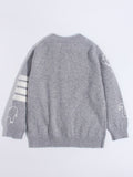 Kids Cashmere Cardigan Animal Embroidery Stripe Sleeve Cashmere Sweater Grey 90
