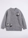 Kids Cashmere Cardigan Cute Panda Embroidery Button Front Cashmere Sweater Grey 90