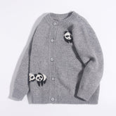 Kids Cashmere Cardigan Cute Panda Embroidery Button Front Cashmere Sweater