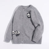Kids Cashmere Cardigan Cute Panda Embroidery Button Front Cashmere Sweater Grey 90