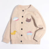 Kids Cashmere Cardigan Playful Cartoon Knit Designs Cashmere Sweater Beige 90