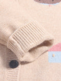 Kids Cashmere Cardigan Playful Cartoon Knit Designs Cashmere Sweater Beige 90