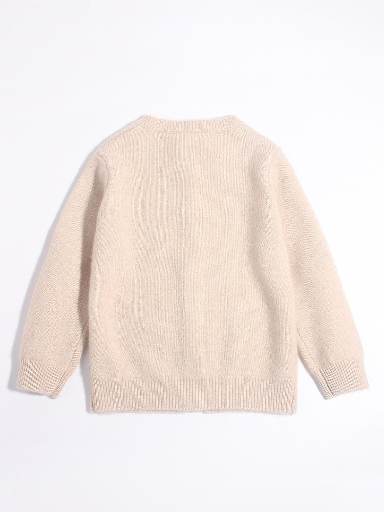 Kids Cashmere Cardigan Playful Cartoon Knit Designs Cashmere Sweater Beige 90