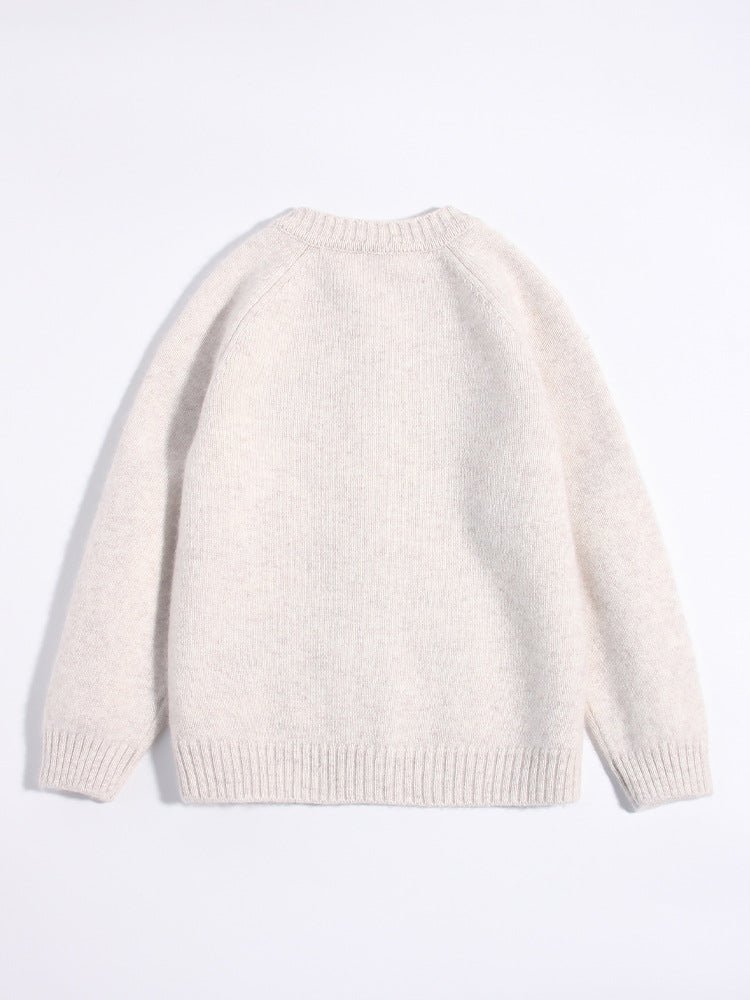 Kids Cashmere Cardigan Snail Flower Embroidery Knit Cashmere Sweater for Girls Beige 80