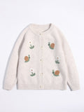 Kids Cashmere Cardigan Snail Flower Embroidery Knit Cashmere Sweater for Girls Beige 80