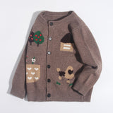 Kids Cashmere Cardigan Village Scene Knit Long Sleeve Cashmere Sweater Camel 80