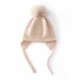 Kids Cashmere Earflap Hat with Pom Tie - String Cashmere Beanie
