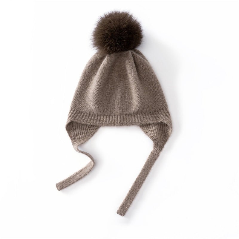 Kids Cashmere Earflap Hat with Pom Tie - String Cashmere Beanie