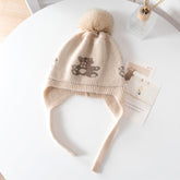 Kids Cashmere Knit Earflap Hat With Pom And Teddy Bear Cashmere Beanie