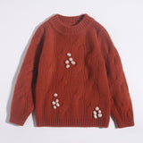 Kids Cashmere Sweater 3D Pom - Pom Floral Accents Cashmere Pullover Brown 90