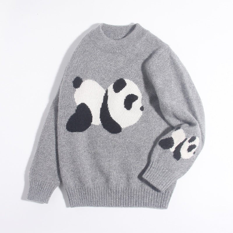 Kids Cashmere Sweater Boys and Girls Panda Intarsia Cashmere Pullover Grey 90