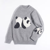 Kids Cashmere Sweater Boys and Girls Panda Intarsia Cashmere Pullover Grey 90