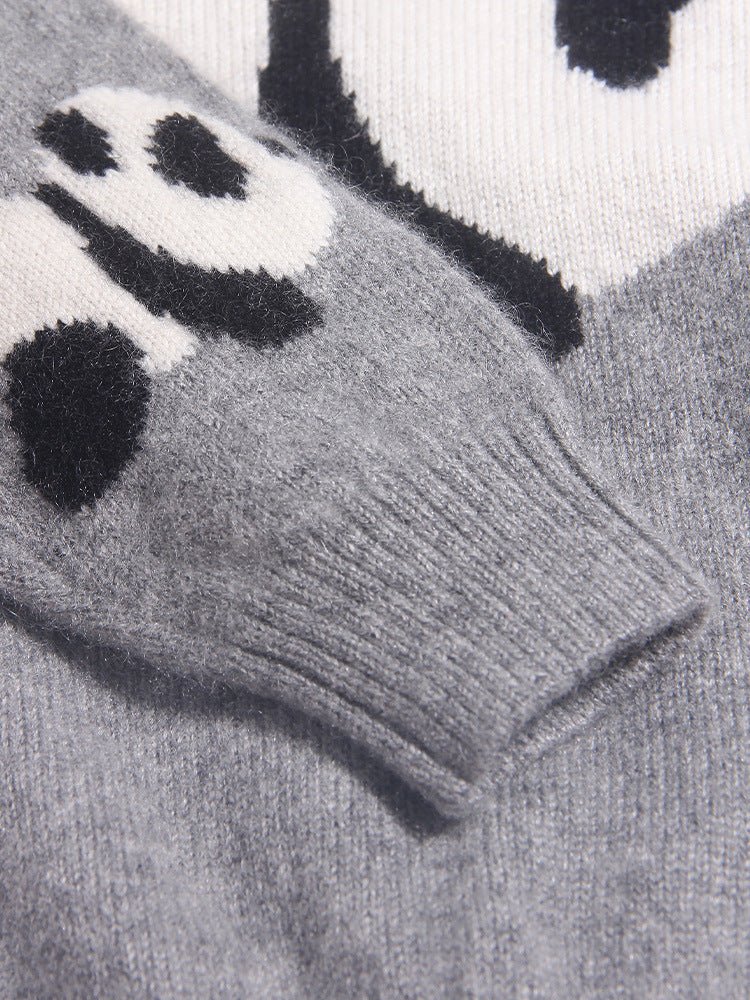 Kids Cashmere Sweater Boys and Girls Panda Intarsia Cashmere Pullover Grey 90