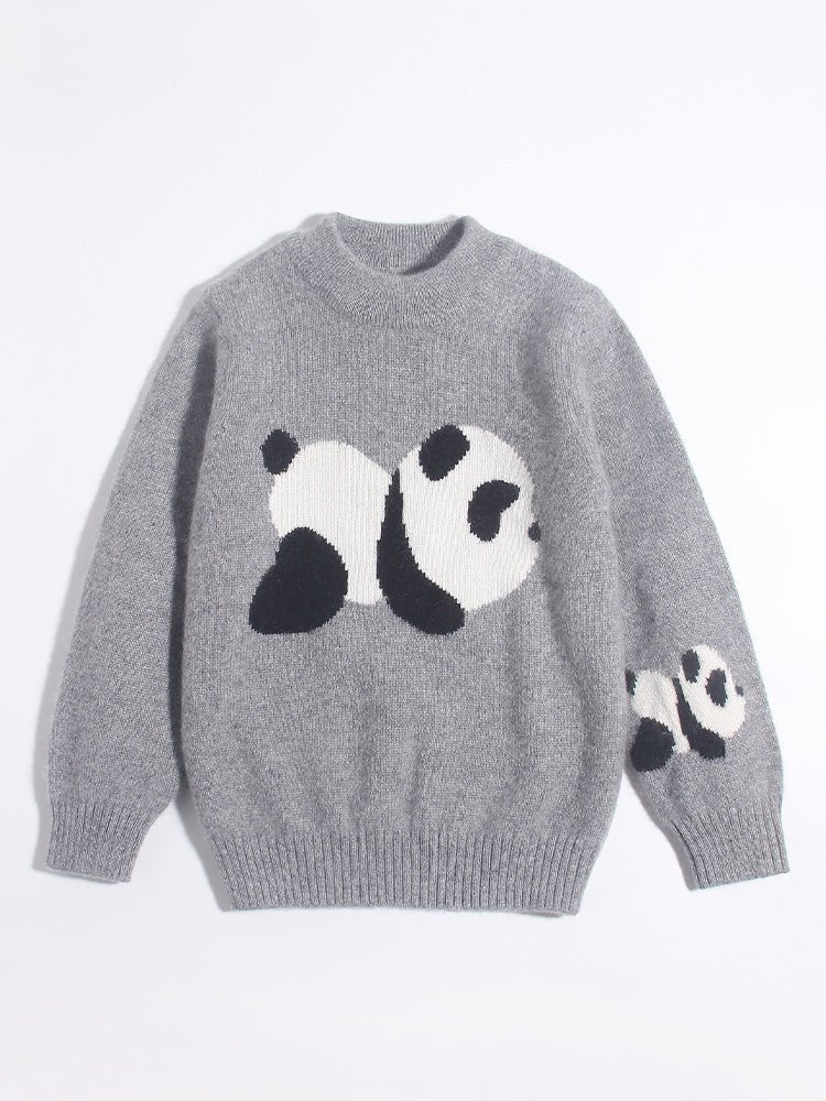 Kids Cashmere Sweater Boys and Girls Panda Intarsia Cashmere Pullover Grey 90