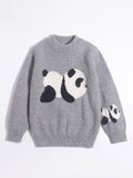 Kids Cashmere Sweater Boys and Girls Panda Intarsia Cashmere Pullover Grey 90