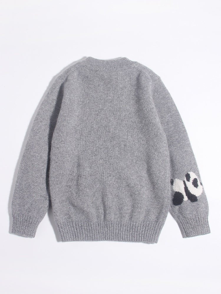 Kids Cashmere Sweater Boys and Girls Panda Intarsia Cashmere Pullover Grey 90