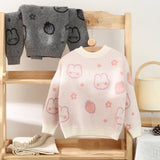 Kids Cashmere Sweater Bunny Strawberry Print Cashmere Knit Pullover Pink 90