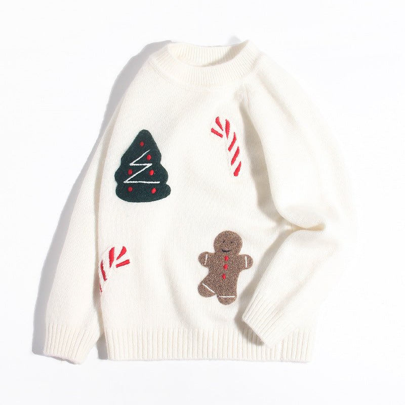 Kids Cashmere Sweater Candy Cane Christmas Tree Cashmere Pullover White 90