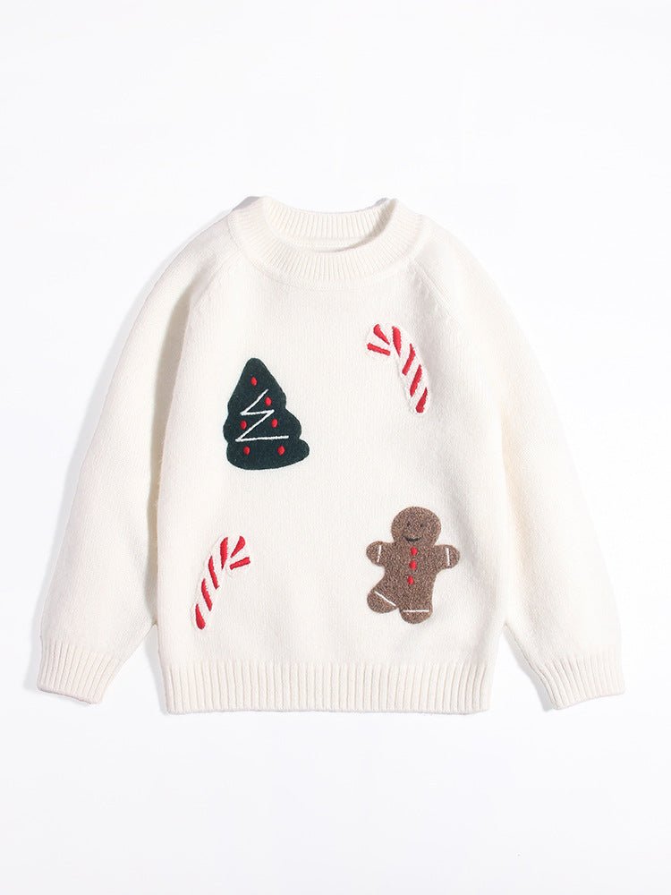 Kids Cashmere Sweater Candy Cane Christmas Tree Cashmere Pullover White 90