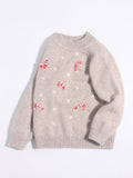 Kids Cashmere Sweater Candy Cane Snowflake Pattern Cashmere Pullover Camel 90
