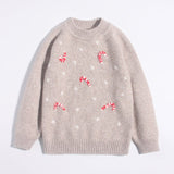 Kids Cashmere Sweater Candy Cane Snowflake Pattern Cashmere Pullover Camel 90