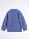 Kids Cashmere Sweater Cartoon Bear Intarsia Crew Neck Cashmere Pullover Blue 80