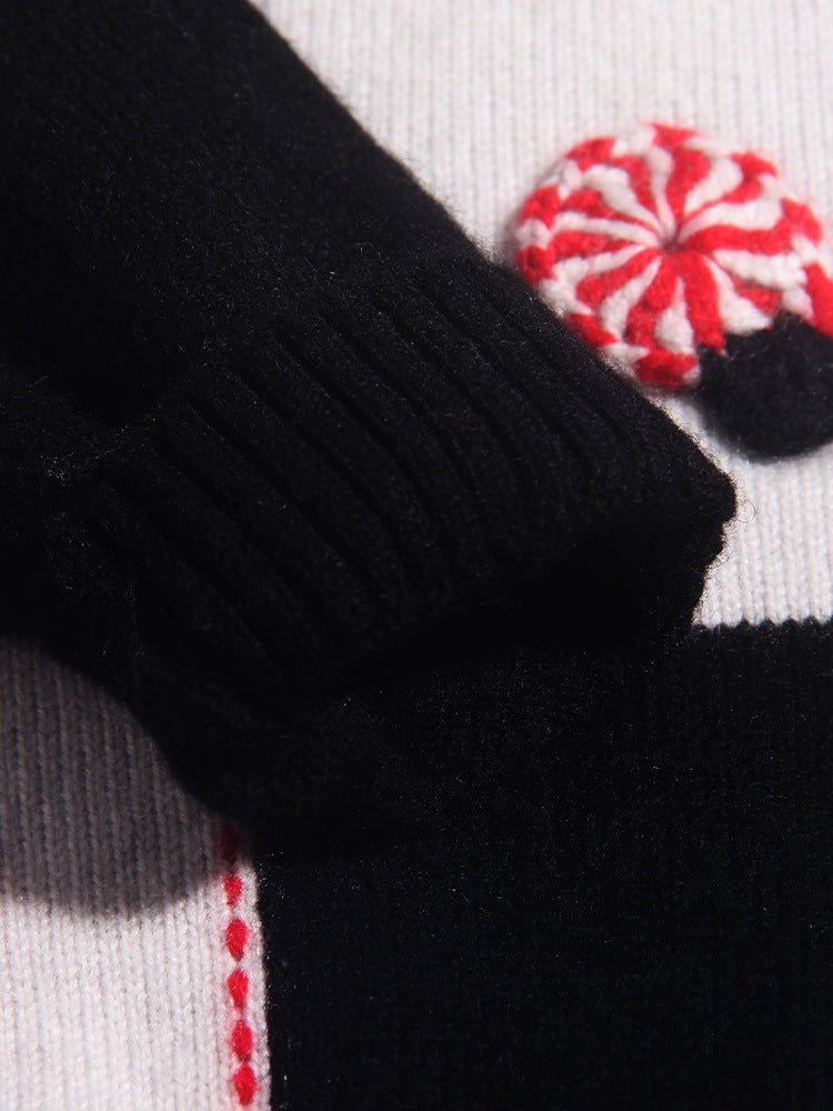 Kids Cashmere Sweater Checkerboard Knit Red Swirl Accents Cashmere Pullover Black 90