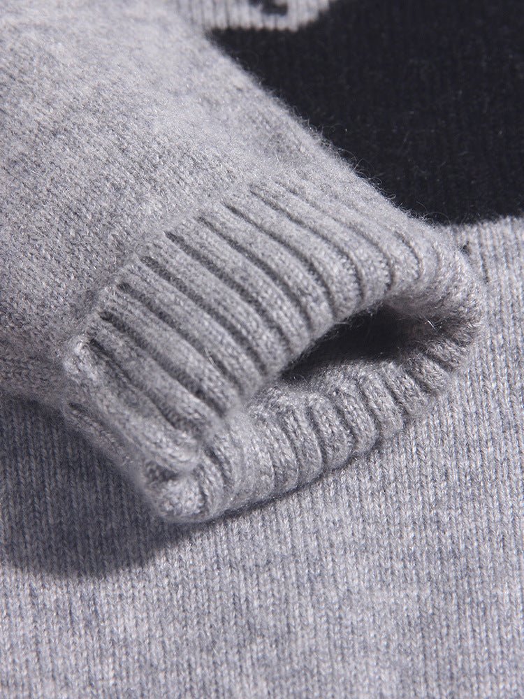 Kids Cashmere Sweater Cherry Intarsia Crew Neck Cashmere Pullover Grey 90