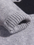 Kids Cashmere Sweater Cherry Intarsia Crew Neck Cashmere Pullover Grey 90