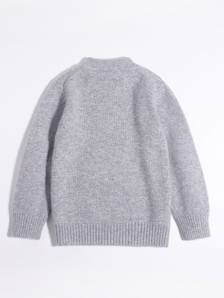 Kids Cashmere Sweater Cherry Intarsia Crew Neck Cashmere Pullover Grey 90