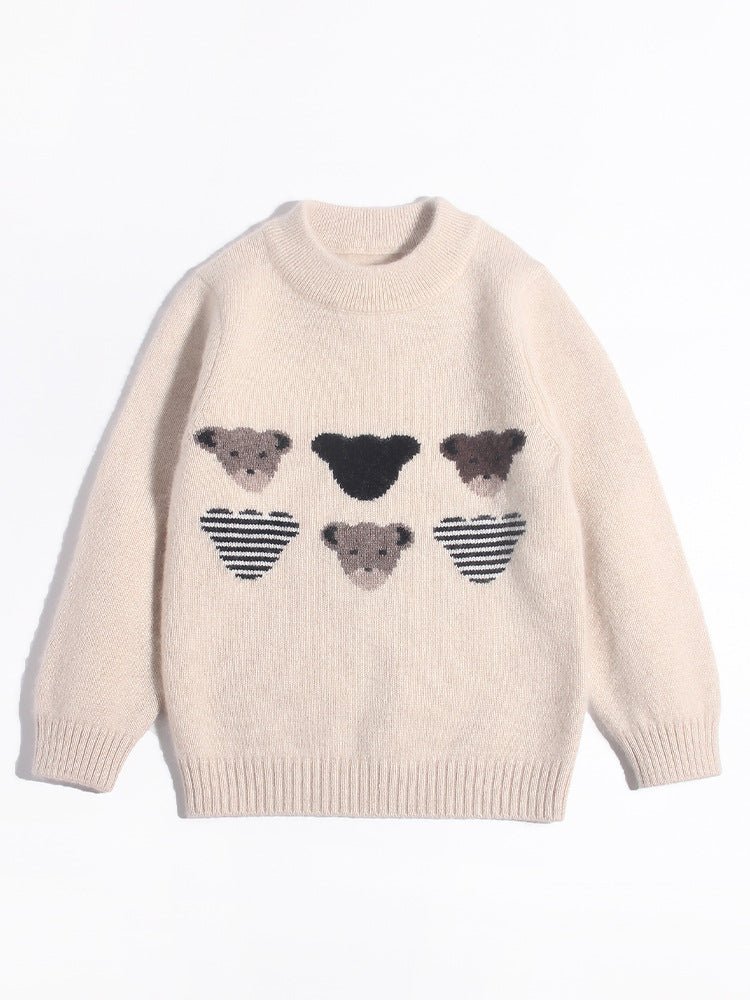 Kids Cashmere Sweater Cute Bear Patterns Toddler Cashmere Pullover Beige 90