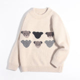 Kids Cashmere Sweater Cute Bear Patterns Toddler Cashmere Pullover Beige 90