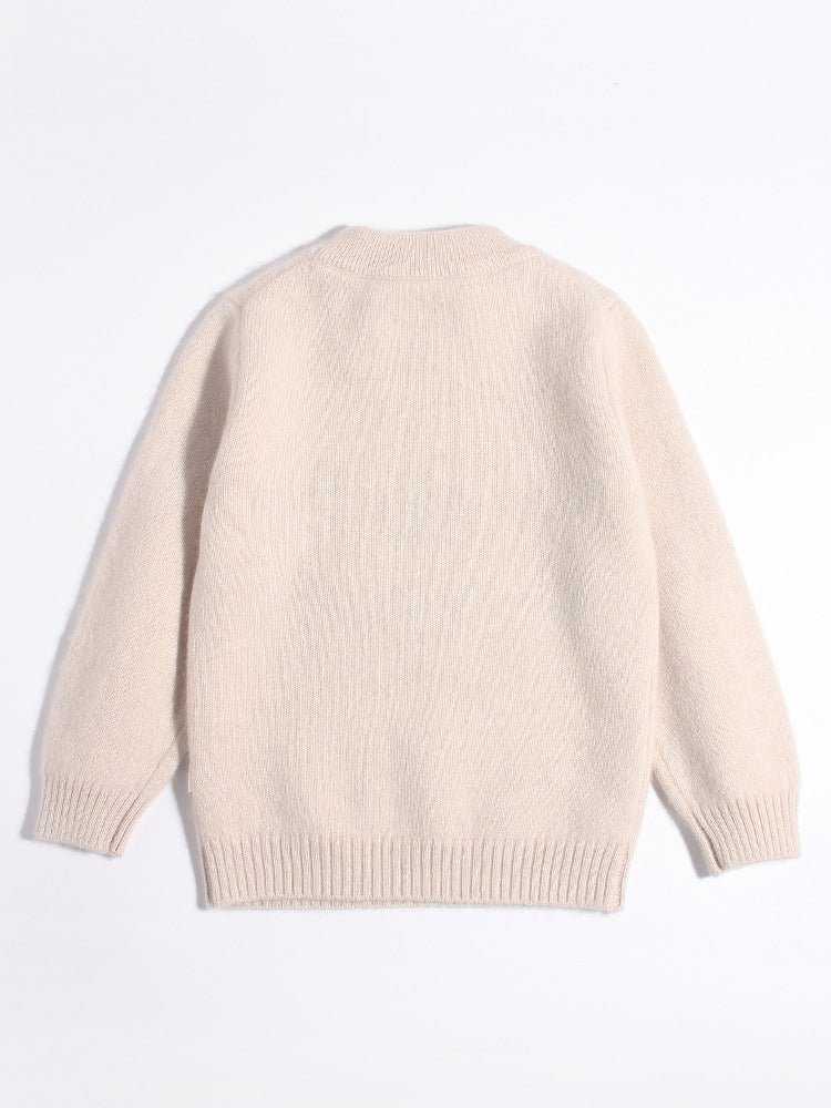 Kids Cashmere Sweater Cute Bear Patterns Toddler Cashmere Pullover Beige 90