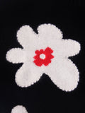 Kids Cashmere Sweater Floral Intarsia Crew Neck Cashmere Pullover Black 90