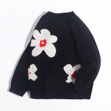 Kids Cashmere Sweater Floral Intarsia Crew Neck Cashmere Pullover Black 90