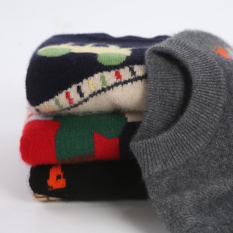 Kids Cashmere Sweater Fun Graphic Patterns Holiday Cashmere Pullover Grey 90