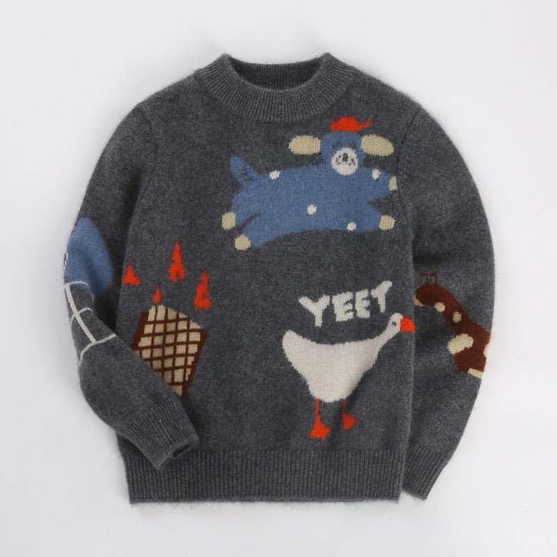 Kids Cashmere Sweater Fun Graphic Patterns Holiday Cashmere Pullover Grey 90