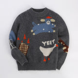 Kids Cashmere Sweater Fun Graphic Patterns Holiday Cashmere Pullover Grey 90