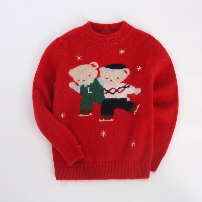 Kids Cashmere Sweater Fun Graphic Patterns Holiday Cashmere Pullover Red 90