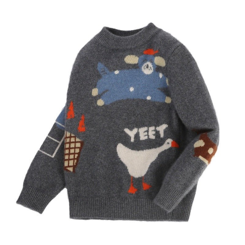 Kids Cashmere Sweater Fun Graphic Patterns Holiday Cashmere Pullover Grey 90