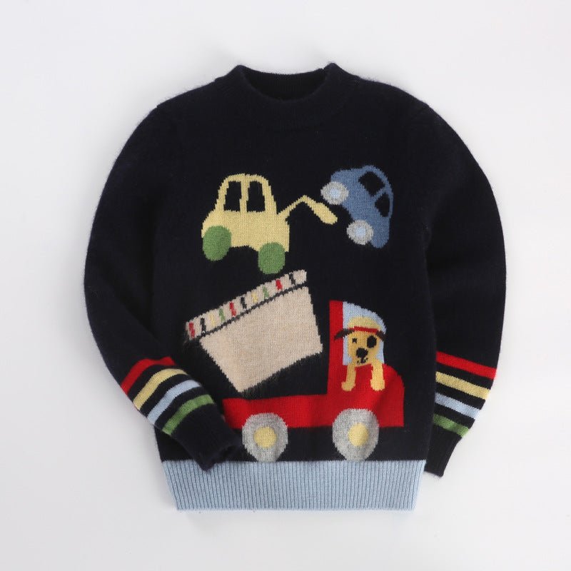 Kids Cashmere Sweater Fun Graphic Patterns Holiday Cashmere Pullover Navy Blue 90