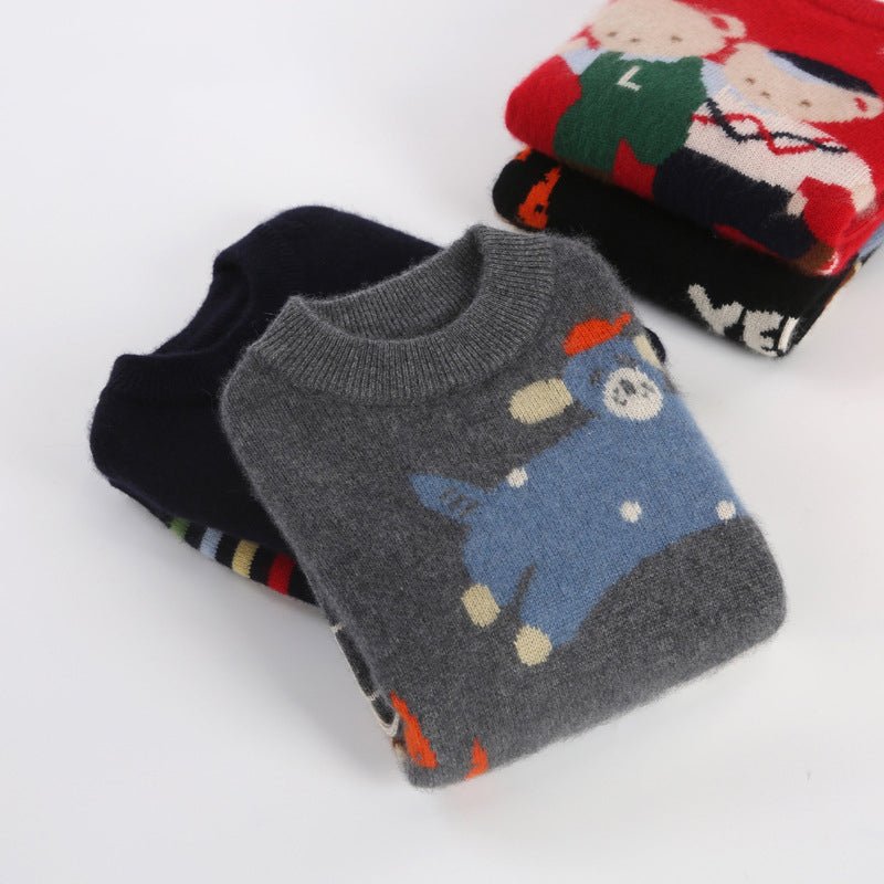 Kids Cashmere Sweater Fun Graphic Patterns Holiday Cashmere Pullover Grey 90