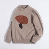 Kids Cashmere Sweater Mushroom Intarsia Boys and Girls Cashmere Pullover Camel 90