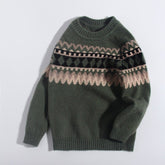 Kids Cashmere Sweater Nordic Fair Isle Pattern Crew Neck Cashmere Pullover