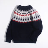 Kids Cashmere Sweater Nordic Fair Isle Pattern Long Sleeve Cashmere Top Navy Blue 90