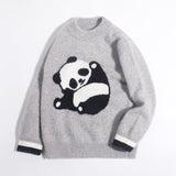 Kids Cashmere Sweater Panda Design Cashmere Pullover Ribbed Cuffs Grey 90